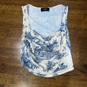 Cider Cream and Blue Patterned Tank Top